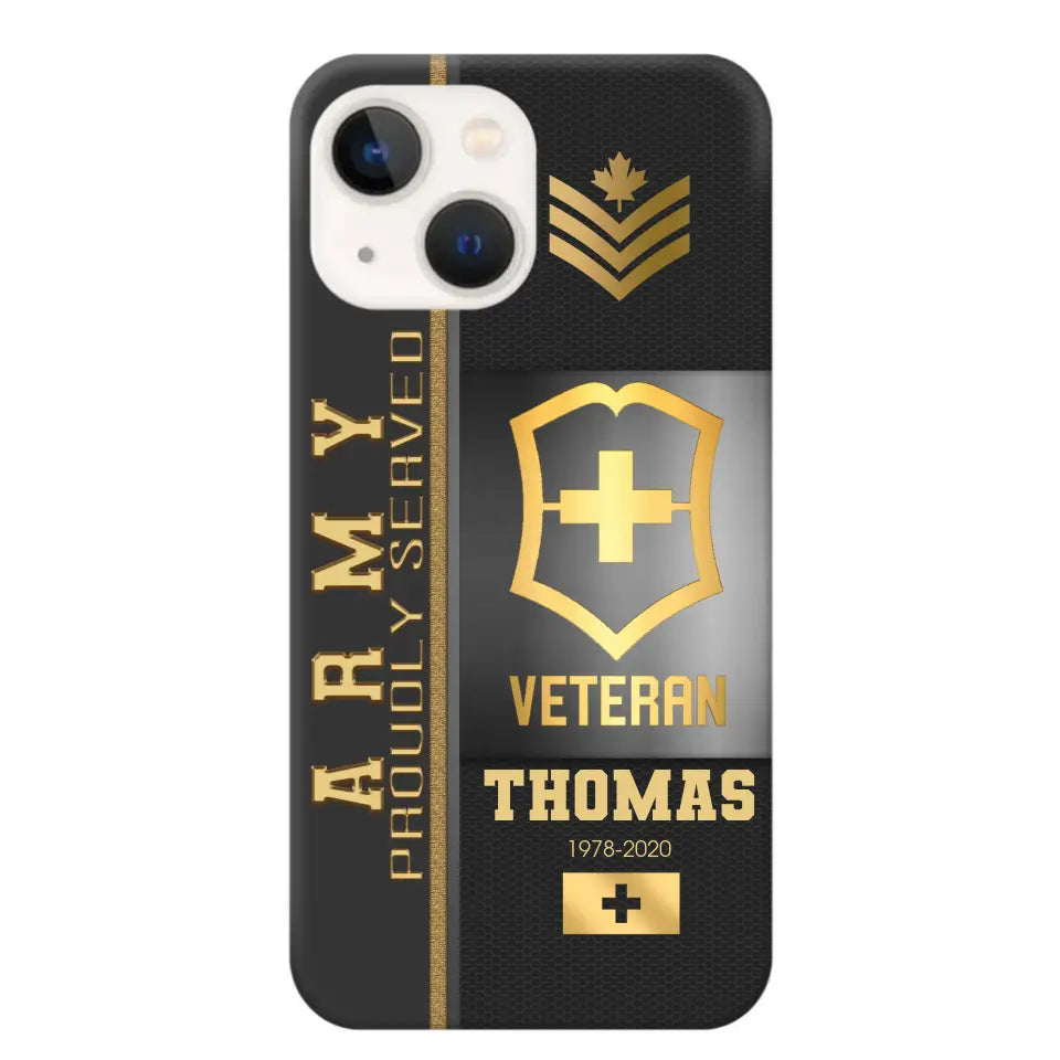 Personalized Army Proudly Served Swiss Veteran Gold Rank Camo Phonecase Printed AHVQ24295