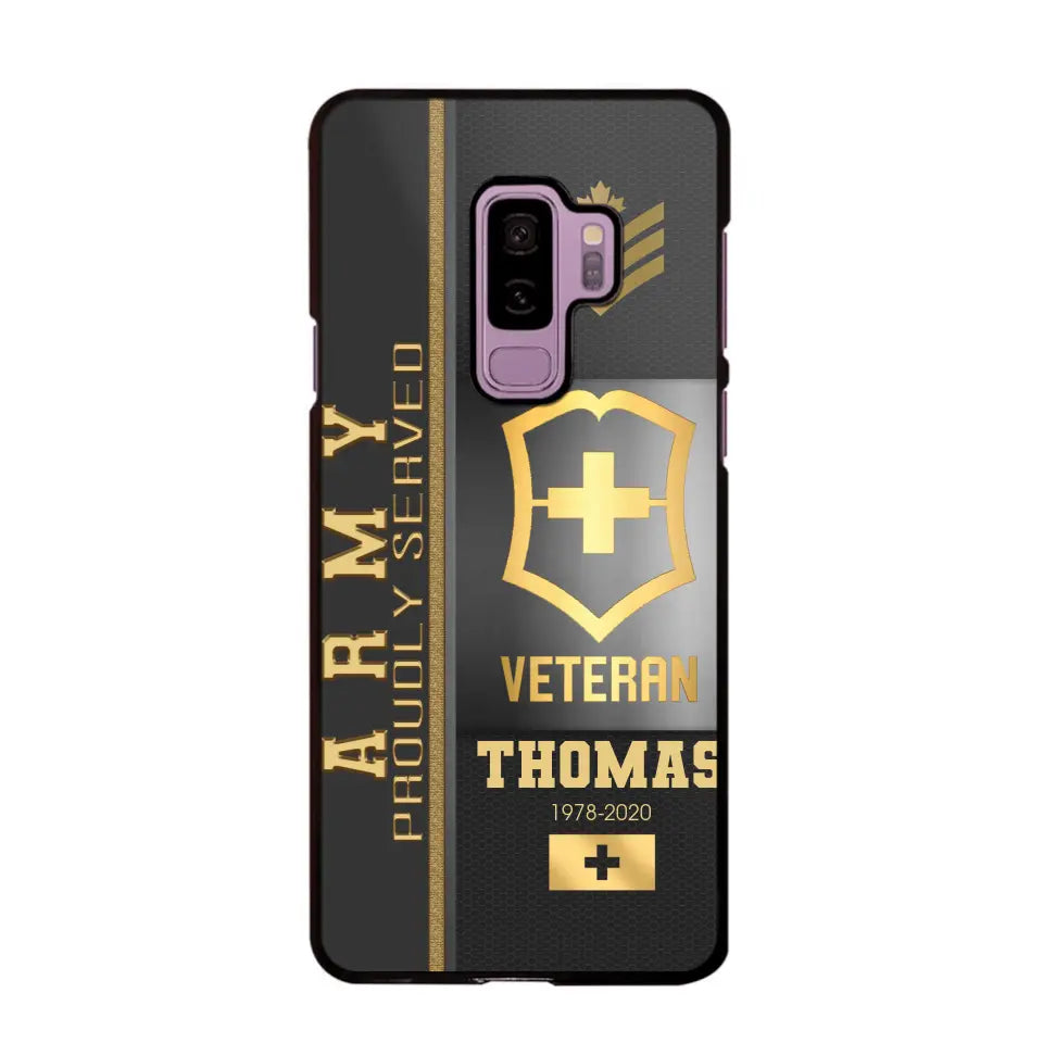 Personalized Army Proudly Served Swiss Veteran Gold Rank Camo Phonecase Printed AHVQ24295