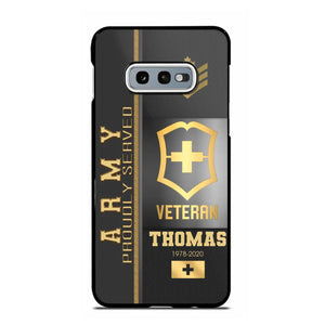 Personalized Army Proudly Served Swiss Veteran Gold Rank Camo Phonecase Printed AHVQ24295