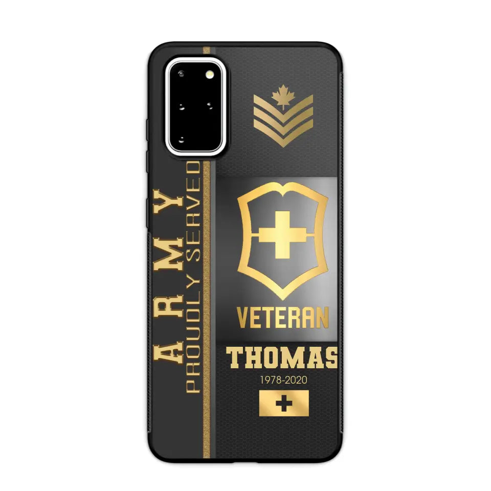 Personalized Army Proudly Served Swiss Veteran Gold Rank Camo Phonecase Printed AHVQ24295