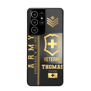 Personalized Army Proudly Served Swiss Veteran Gold Rank Camo Phonecase Printed AHVQ24295