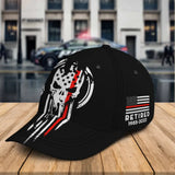 Personalized Retired Firefighter Thin Red Line Skull Black Cap Printed QTKH24312