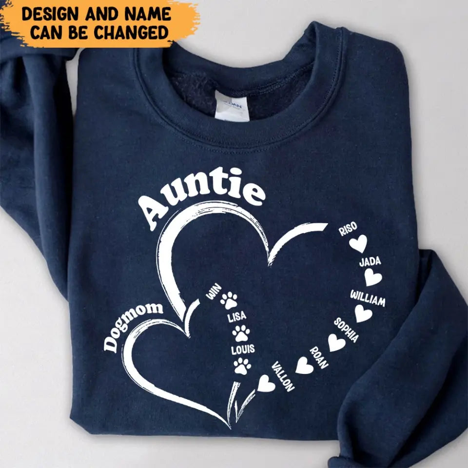 Personalized Auntie & Dog Mom Heart Custom Kid Names Dog Names Sweatshirt Printed HN24305