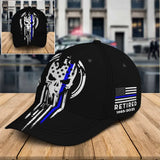 Personalized US Skull Blueline Retired Police Black Cap Printed QTKH24279