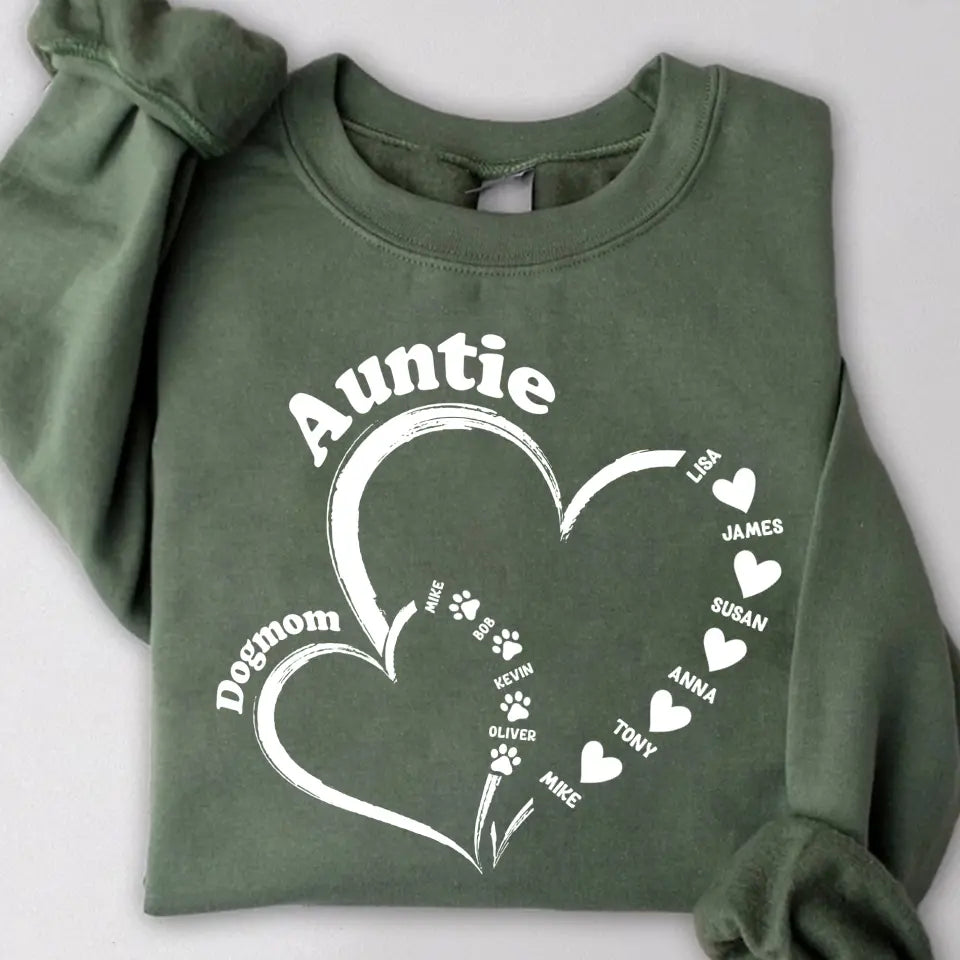 Personalized Auntie & Dog Mom Heart Custom Kid Names Dog Names Sweatshirt Printed HN24305