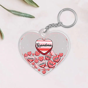 Personalized Grandma Hearts with Kid Name Acrylic Keychain Printed VQ24329