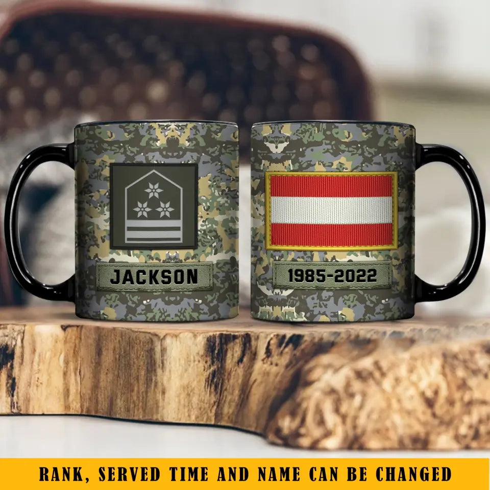 Personalized Austrian Veteran Rank Camo Custom Name & Served Time Black Mug Printed KVH24350