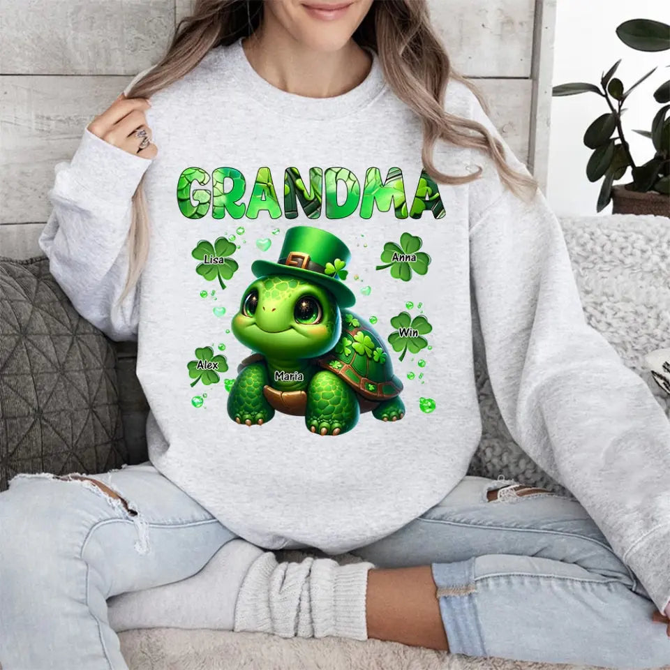 Personalized Grandma Turle Clover & Kid Names Sweatshirt Printed HN24383