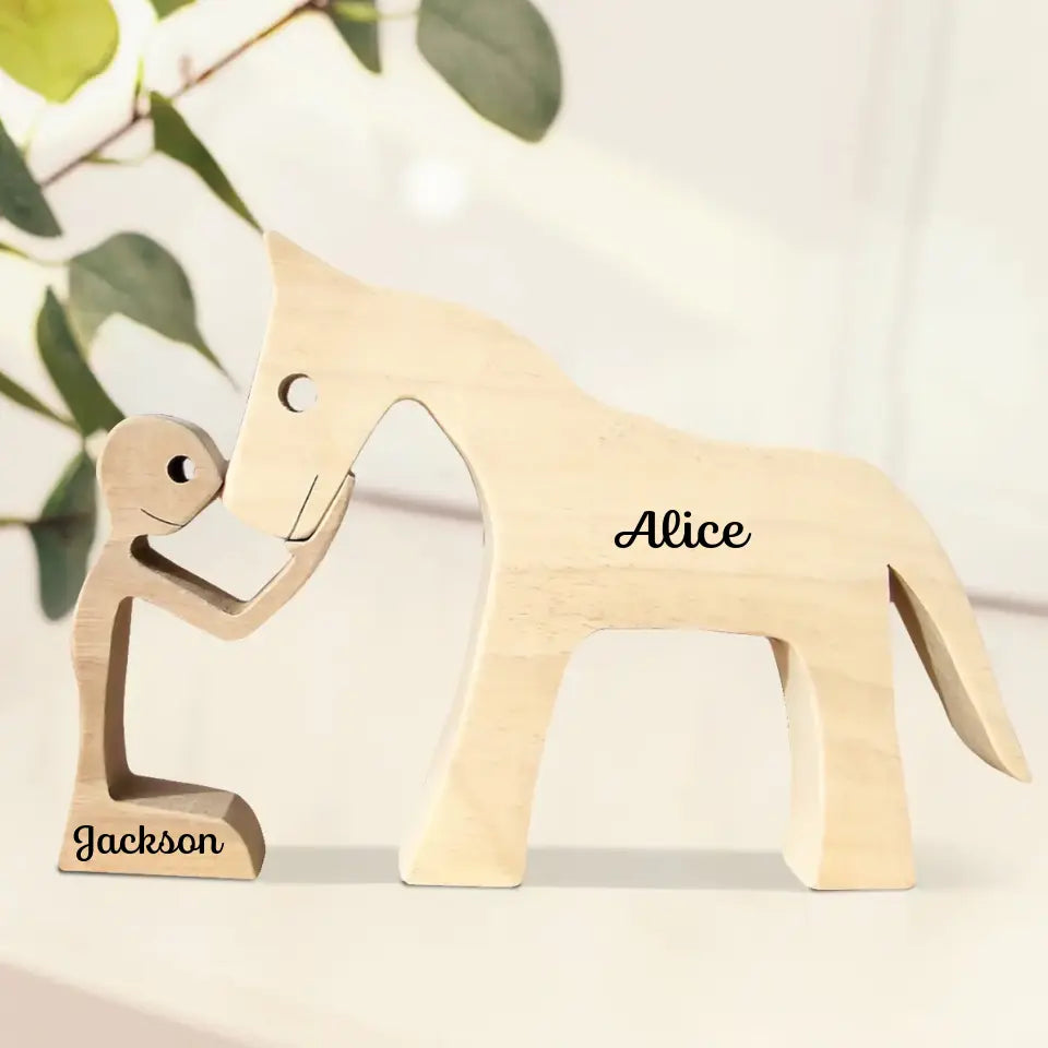 Personalized Wooden Horse Carvings Custom Name Anniversary Gift Horse Lovers Gift Decorative Wooden Sculptures Printed KVH24340