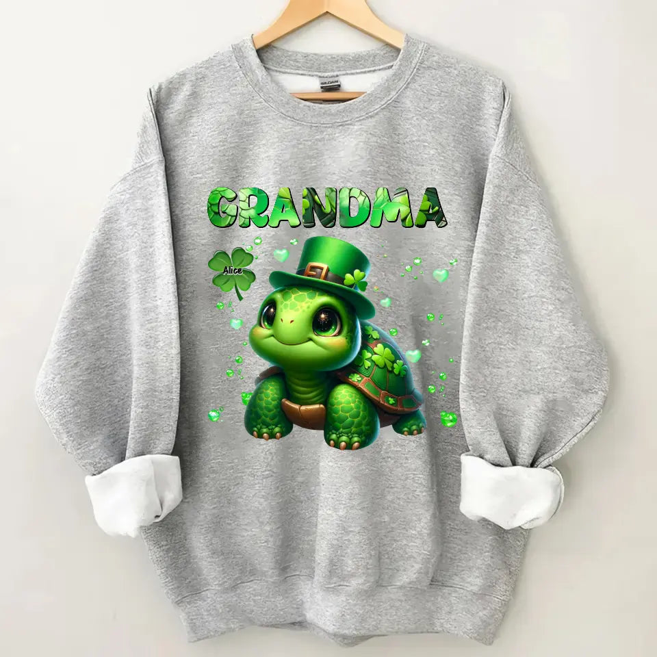 Personalized Grandma Turle Clover & Kid Names Sweatshirt Printed HN24383