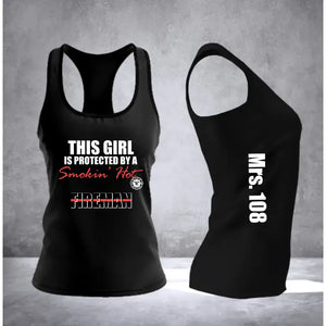 Personalized This Girl Is Protected By A Smokin' Hot Fireman Firefighter Gift Women's Ideal Racerback Tank Printed QTLVA24454