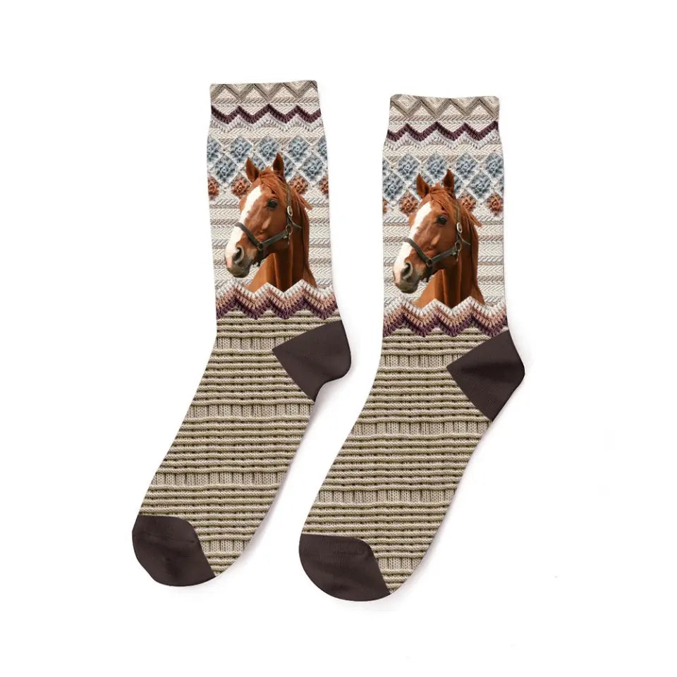 Personalized Upload Your Horse Photo Horse Lovers Gift 3D Socks Printed HN24458