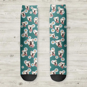 Personalized Upload Your Dog Photo Flowers Dog Lovers Gift Crew Socks Printed LVA24442