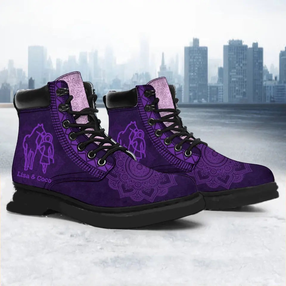 Personalized Horse Girl Custom Name Purple Leather Boots Printed HN24519