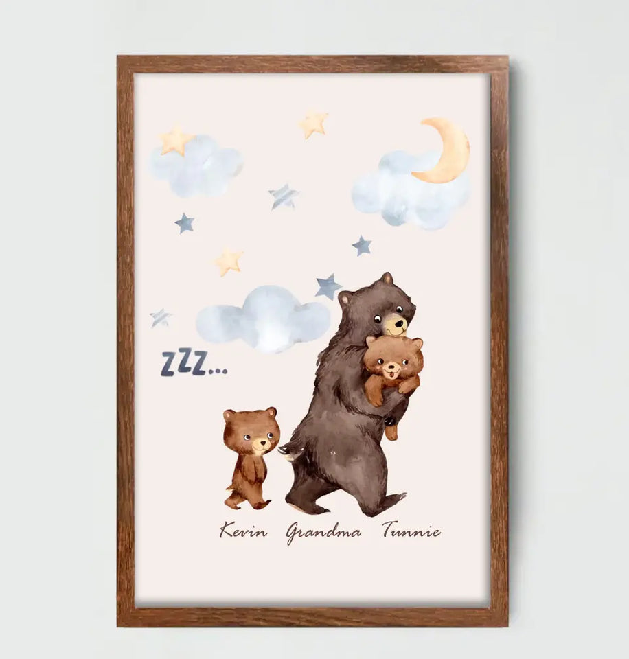 Personalized Grandma Bear & Kid Names Frame Poster Printed HN24544