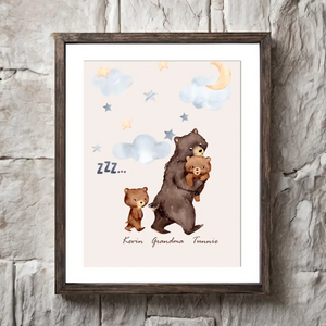 Personalized Grandma Bear & Kid Names Frame Poster Printed HN24544