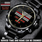 Personalized US Firefighter Thin Red Line Name & Badge Number Watch Printed QTKH24569