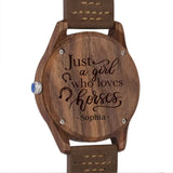 Personalized Wooden Watch Just A Girl Who Loves Horses Engraved Wooden Watch Printed HN24550