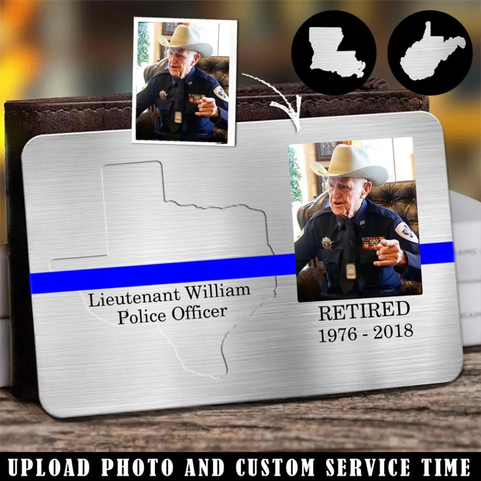 Personalized Upload Your Photo Retired Police Officer US State Aluminum Wallet Card Printed QTHN24559