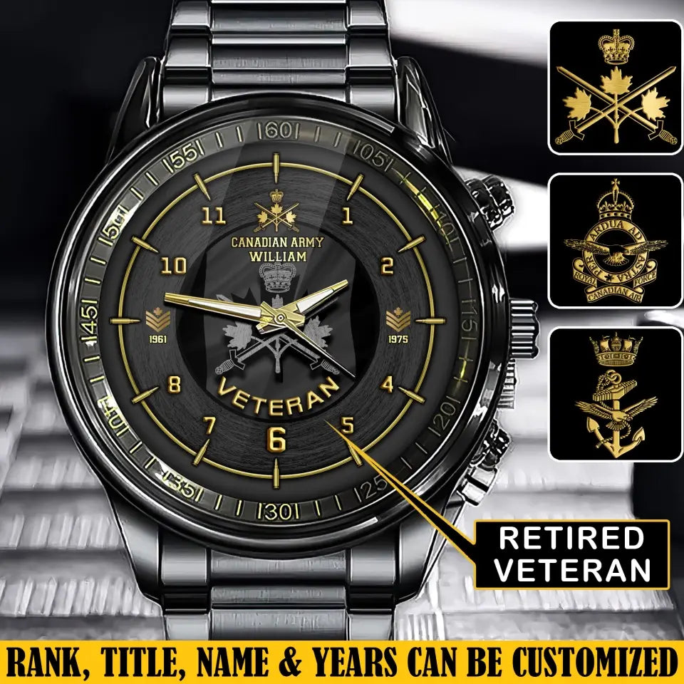 Personalized Canadian Army Veteran Rank Camo Custom Name & Time Watch Printed AHLVA24564