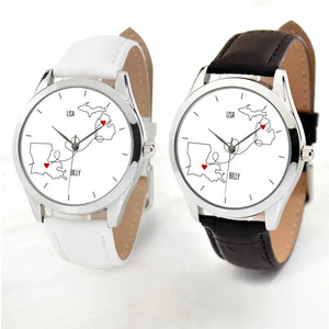 Personalized Map States Couple Gift Bestie Bestfriends Watch Leather Band Printed HN24568