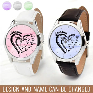 Personalized Grandma & Mom Heart Kid Names Women Watch Leather Band Printed HN24579