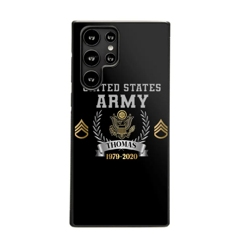 Personalized US Army Rank Camo Custom Name & Time Phonecase Printed AHVQ24540