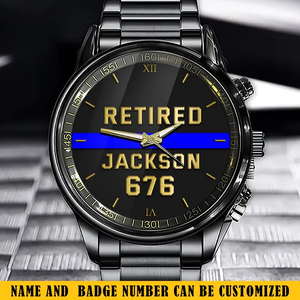 Personalized Retired Police Blue Line Custom Name & ID Watch Printed QTKH24634