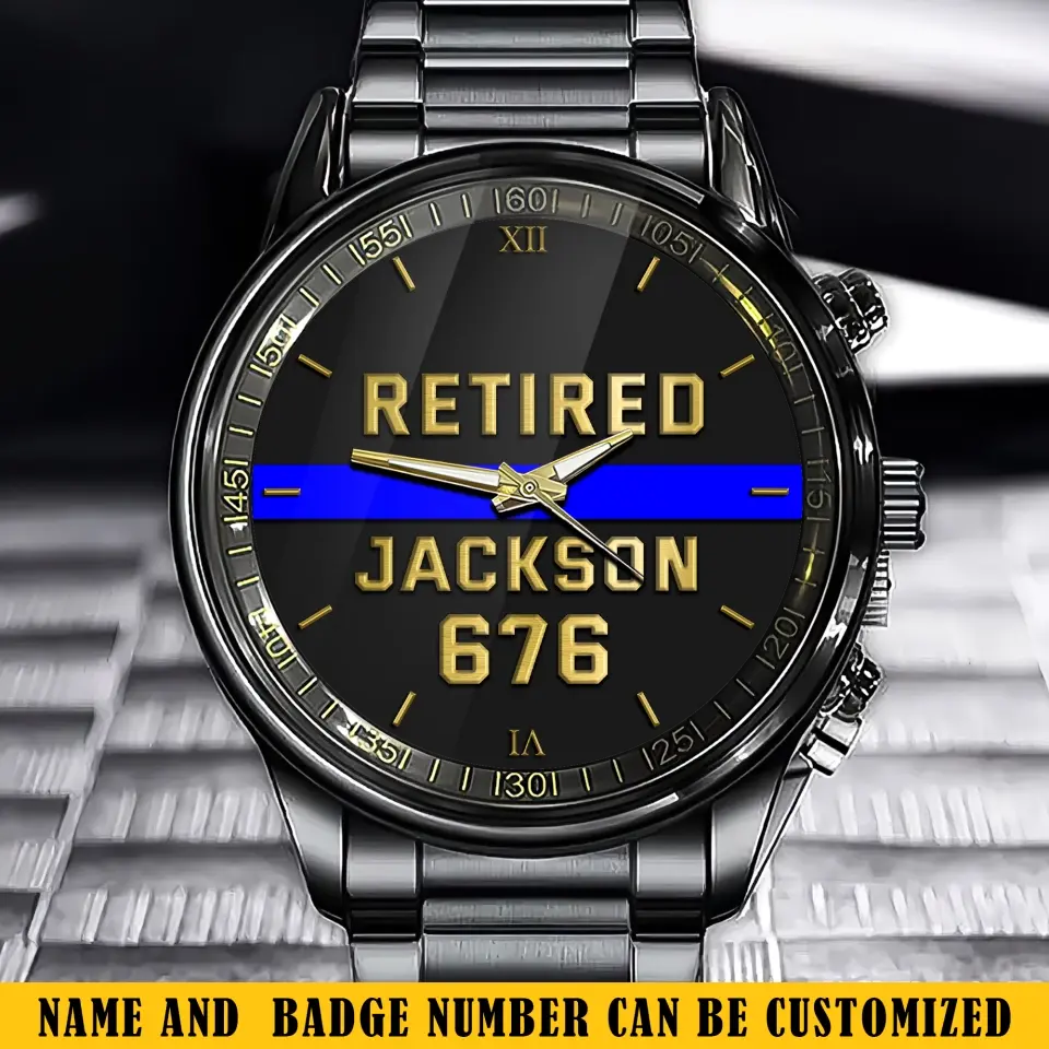 Personalized Retired Police Blue Line Custom Name & ID Watch Printed QTKH24634