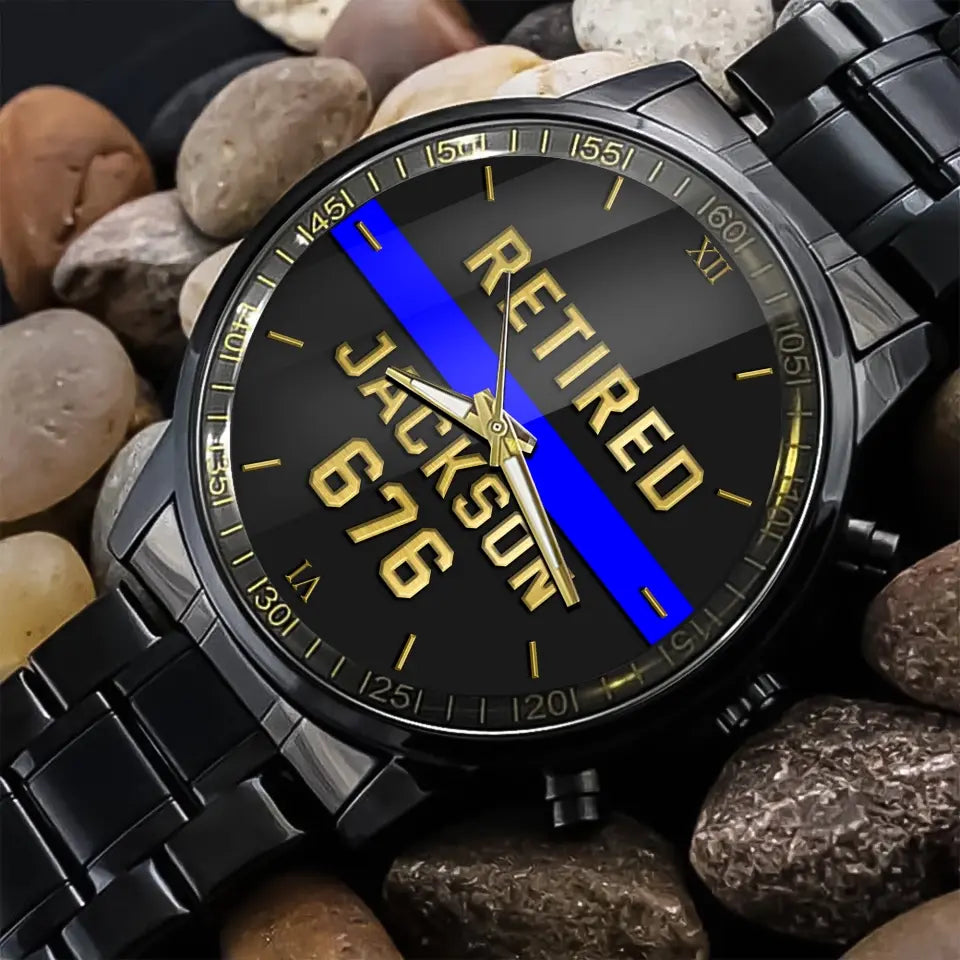 Personalized Retired Police Blue Line Custom Name & ID Watch Printed QTKH24634