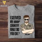 Personalized US Soldier/Veteran I Served My Country What Did You Do Rank Camo Printed Tshirts FEB23-HQ06