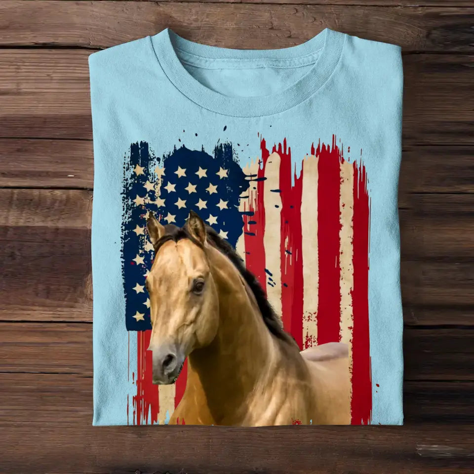 Personalized Upload Your Horse Flag Photo Tshirt Printed 23MAR-DT14