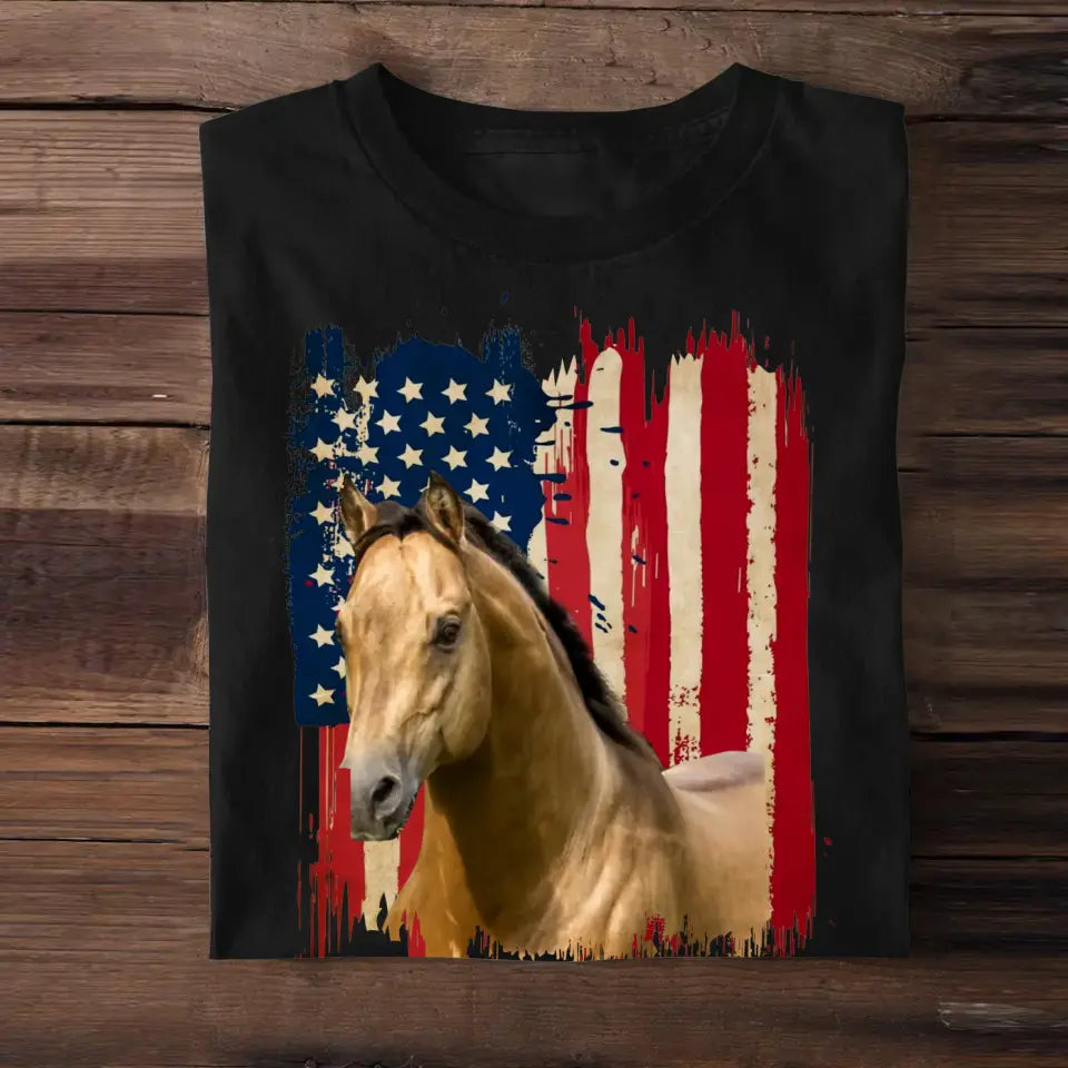 Personalized Upload Your Horse Flag Photo Tshirt Printed 23MAR-DT14