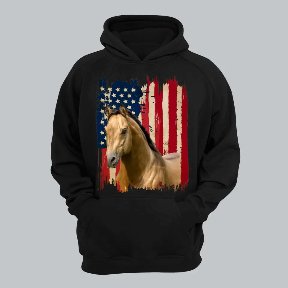 Personalized Upload Your Horse Flag Photo Tshirt Printed 23MAR-DT14