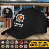 Personalized UK Firefighter Logo Custom Name & Time Black Cap Printed LVA24691