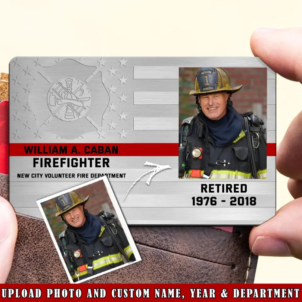 Personalized Upload Your Firefighter Photo  Custom Department & Name Aluminum Wallet Card Printed QTVQ24714