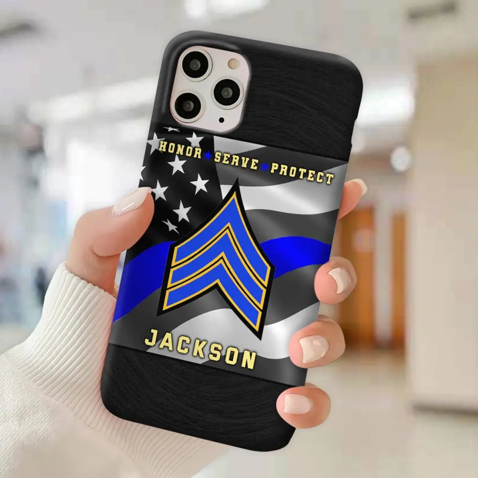 Personalized Honor Serve Protect US Police Branch Rank Camo Custom Name Phonecase Printed KVH24724