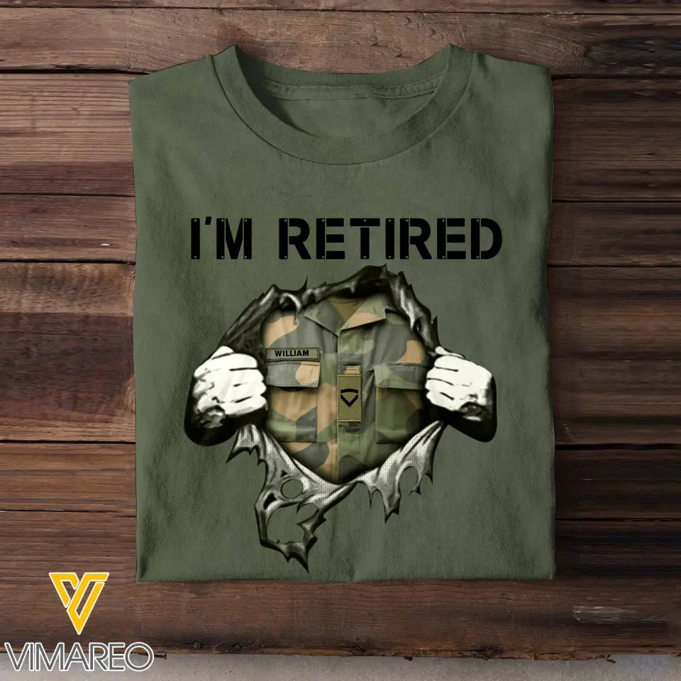 Personalized I'm Retired Norwegian Veteran Custom Rank & Name T-shirt Printed KVH24773