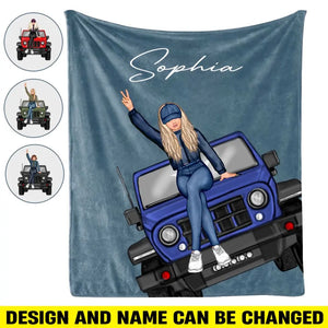 Personalized Jeep Girl Custom Name Sherpa or Fleece Blanket Printed HN24778