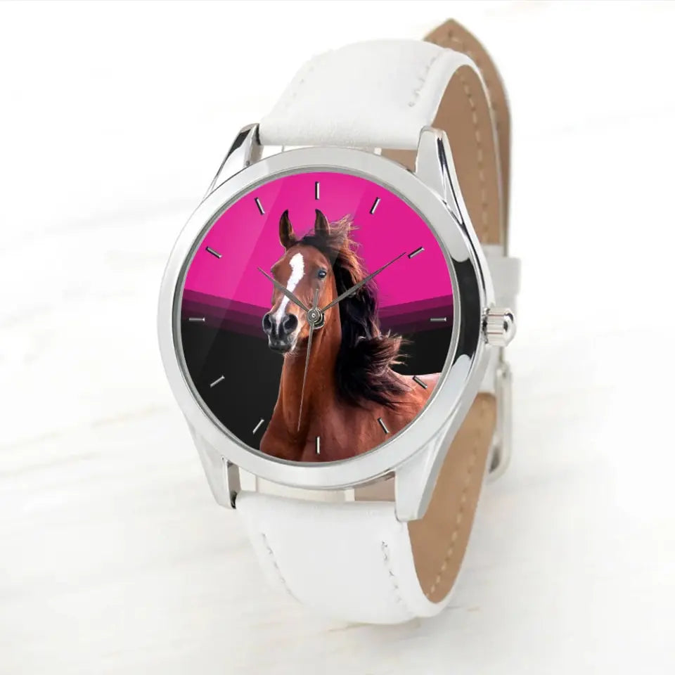 Personalized Upload Your Horse Photo Horse Lovers Gift Women Watch Leather Band Printed HN24796