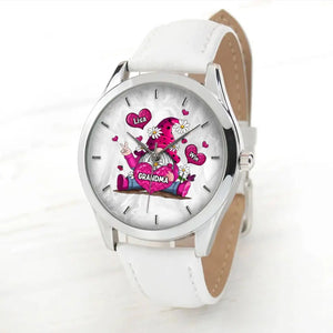 Personalized Gnome Grandma Hearts With Kid Names Women Watch Leather Band Printed HN24800