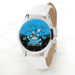 Personalized Gnome Grandma Hearts With Kid Names Women Watch Leather Band Printed HN24800