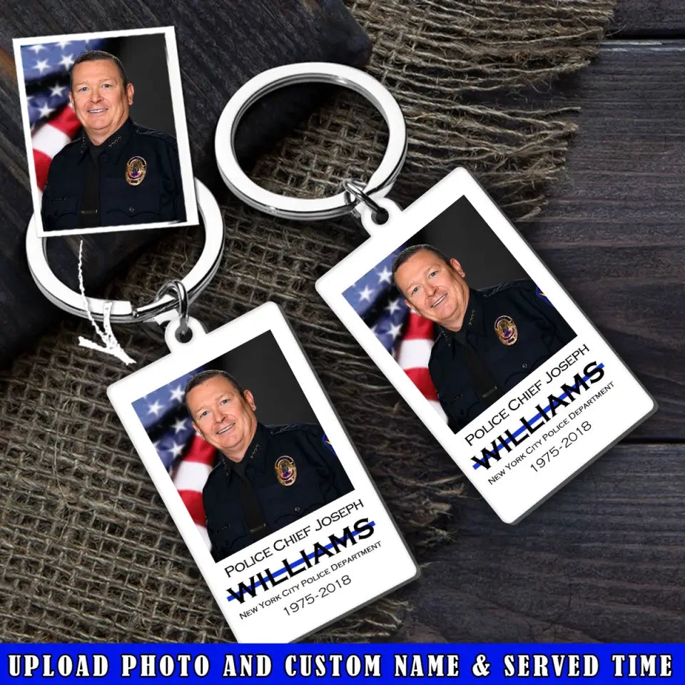 Personalized Upload Your Photo US Police Custom Name & Department Acrylic Keychain Printed VQ24822