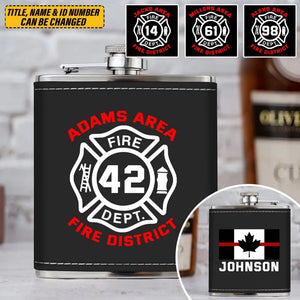 Personalized Canadian Firefighter Custom Name & Department Leather Flask Printed VQ24814