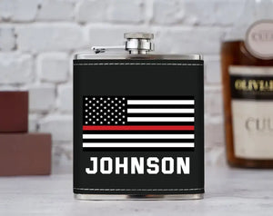 Personalized US Firefighter Custom Name & Department Leather Flask Printed VQ24814