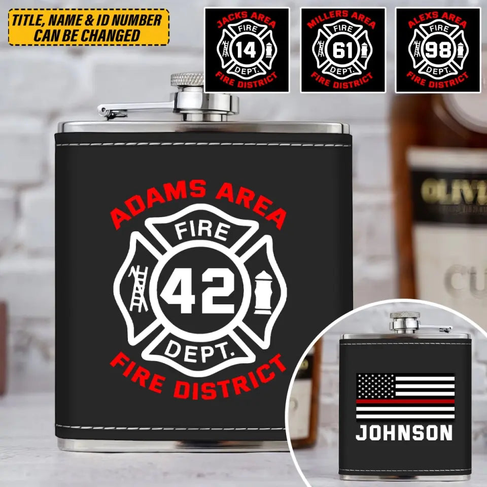 Personalized US Firefighter Custom Name & Department Leather Flask Printed VQ24814