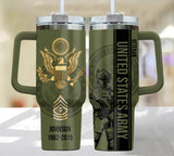 Personalized US Army Veteran Rank Camo Custom Name & Time 40oz Matte Tumbler With Handle Printed AHVA24820