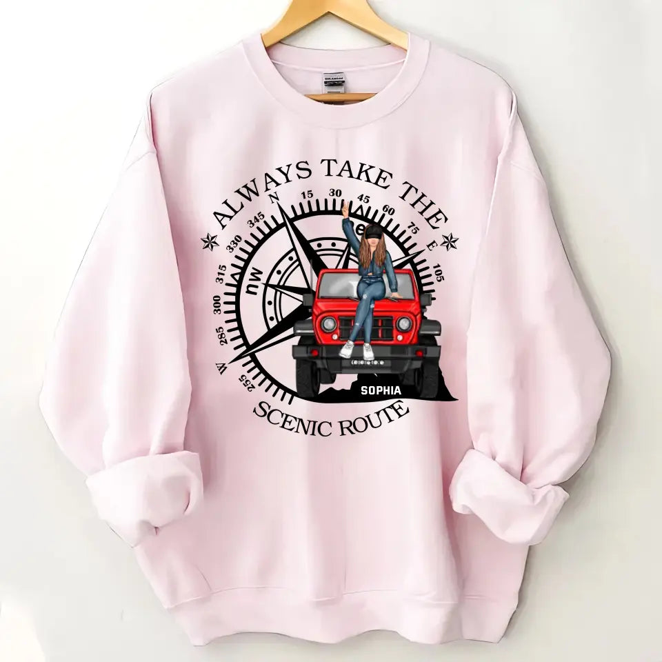 Personalized Always Take The Scenic Route Jeep Girl Sweatshirt Printed HN24840