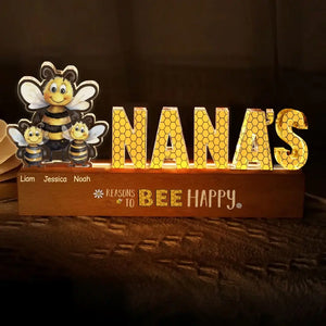 Personalized Reasons To Bee Happy Nana's Grandma Bee with Kid Names LED Lamp Night Light Printed VA24859