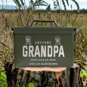 Personalized Awesome Grandpa US Army Logo Custom Name & Served Time Ammo Box Printed QTHN24866